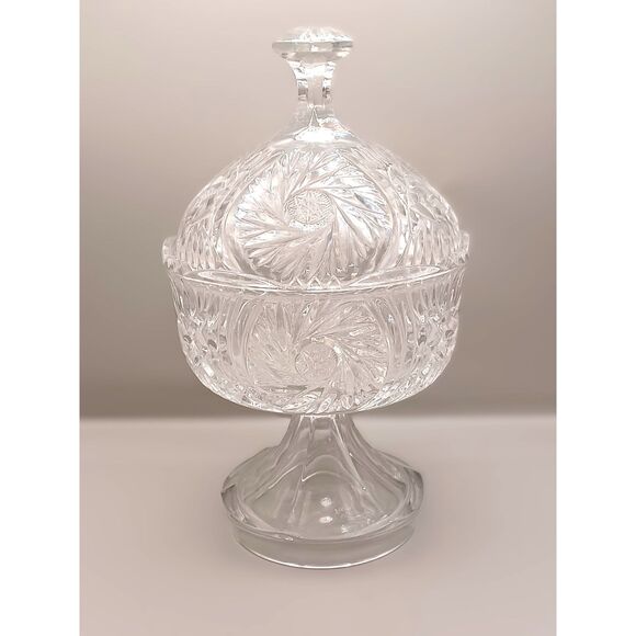 Vintage1960 EAPG Indiana Glass Hobstar Sunburst Pedestal Candy Nut Dish with Lid - Picture 9 of 16